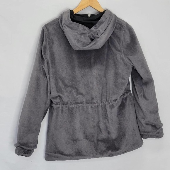UNBRANDED Reversible Black Rain material to Gray fuzzy material hooded zip up - Picture 14 of 16